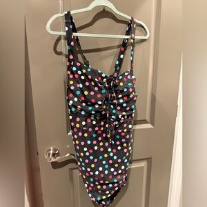 BloomChic Black and Pink One Piece Swimsuit with Ruched Bust 22-24W